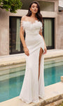 Strapless Sheath Slit Gathered Sequined Lace-Up Fitted Corset Natural Waistline Sheath Dress/Wedding Dress