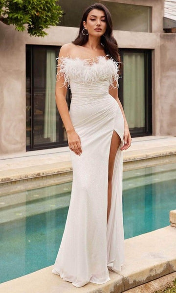 Strapless Sequined Slit Fitted Gathered Lace-Up Sheath Corset Natural Waistline Sheath Dress/Wedding Dress