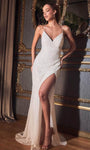 Sexy V-neck Sleeveless Sheath Ruched Sequined Fitted Gathered Lace-Up Slit Corset Natural Waistline Sheath Dress/Wedding Dress