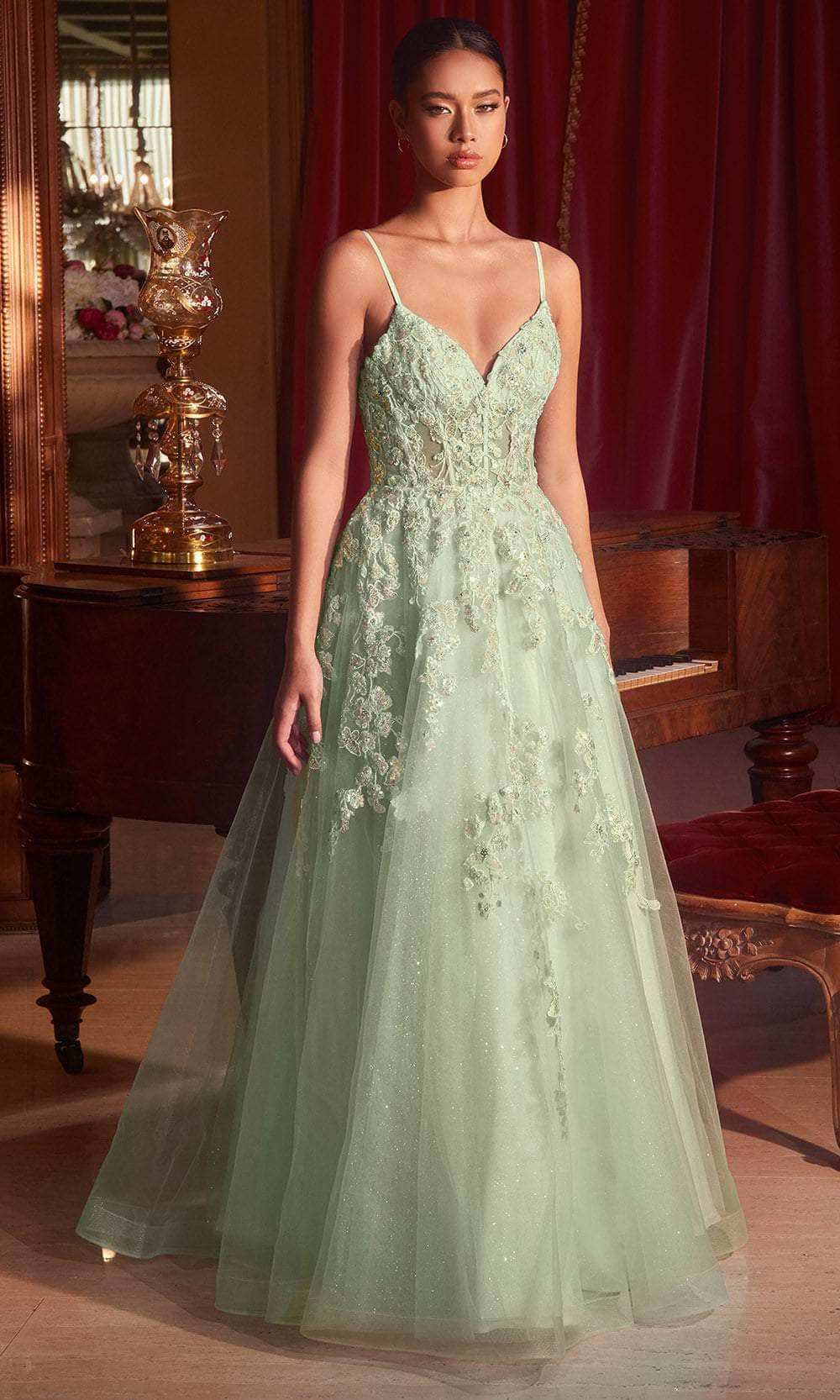 Ladivine CM347 - Glitter Embroidered Sleeveless Prom Gown
