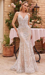 V-neck Back Zipper Glittering Embroidered Sheer Natural Waistline Mermaid Sleeveless Wedding Dress with a Brush/Sweep Train