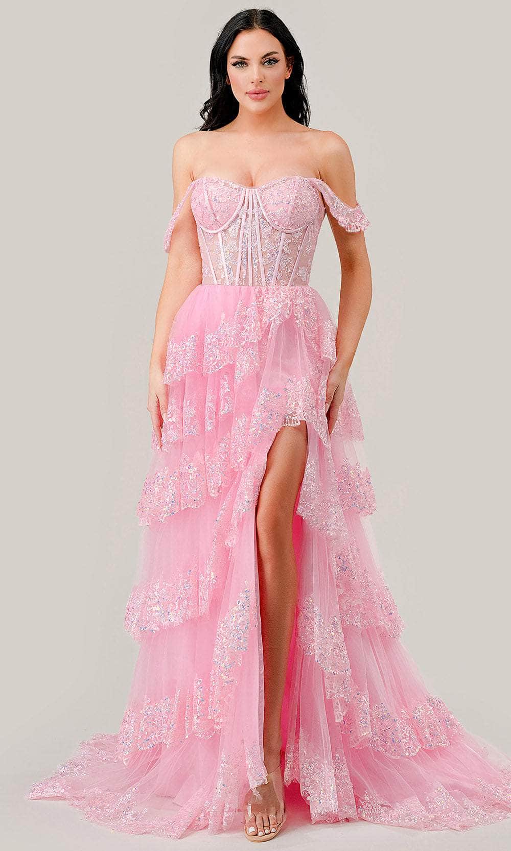 Ladivine KV1110 - Off-Shoulder Sequin Embellished Prom Gown
