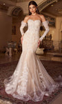 Sophisticated Strapless Lace Sweetheart Natural Waistline Back Zipper Mermaid 3/4 Sleeves Wedding Dress