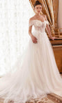 Sophisticated A-line Off the Shoulder Sweetheart Draped Applique Back Zipper Sheer Corset Natural Waistline Wedding Dress