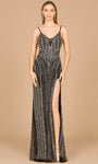 V-neck Sheath Open-Back Illusion Back Zipper Beaded Slit Mesh Polyester Natural Waistline Spaghetti Strap Sheath Dress/Evening Dress with a Brush/Sweep Train