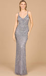 Sophisticated V-neck Natural Waistline Illusion Beaded Mesh Open-Back Back Zipper Sheath Spaghetti Strap Polyester Sheath Dress/Evening Dress with a Brush/Sweep Train