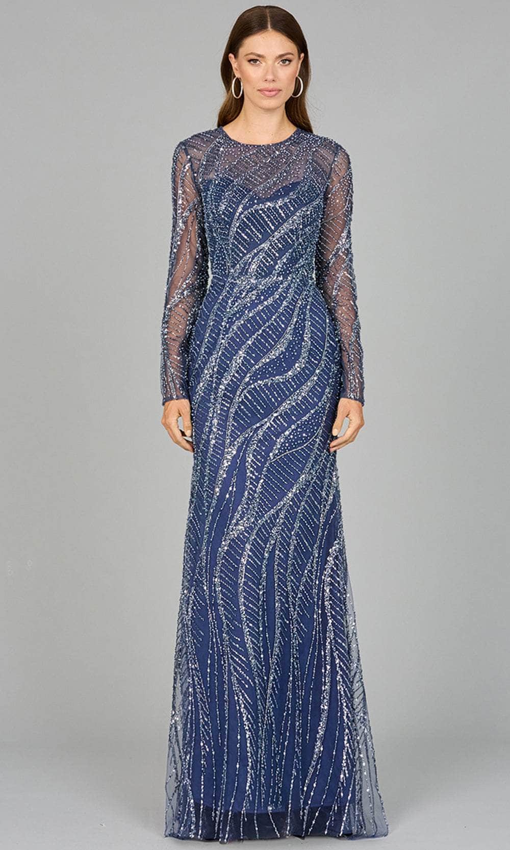 Lara Dresses 29039 - Swirl Beaded Long Sleeve Formal Dress
