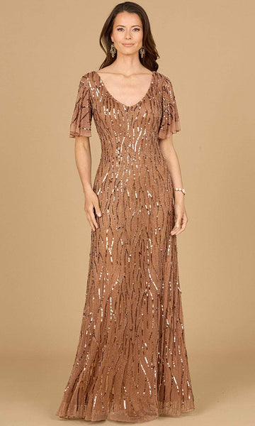 V-neck Open-Back Sequined Back Zipper Short Sleeves Sleeves Floor Length Natural Waistline Sheath Sheath Dress/Evening Dress/Mother-of-the-Bride Dress