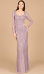 Square Neck Floor Length Long Sleeves Sheath Back Zipper Sequined Sheer Beaded Natural Waistline Sheath Dress/Evening Dress