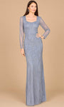 Sheer Sequined Beaded Back Zipper Floor Length Long Sleeves Sheath Square Neck Natural Waistline Sheath Dress/Evening Dress