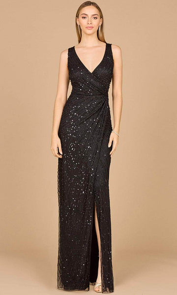 V-neck Floor Length Natural Waistline Sheath Sequined Beaded Slit Mesh Faux Wrap Sleeveless Polyester Sheath Dress/Evening Dress/Party Dress