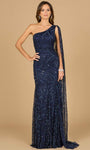 Beaded Asymmetric Sheer Hidden Back Zipper Mermaid Natural Waistline One Shoulder Evening Dress with a Brush/Sweep Train