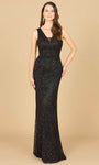 V-neck Sleeveless Sequined Beaded Fitted Draped Side Zipper Sheer Natural Waistline Sheath Cowl Neck Sheath Dress/Evening Dress with a Brush/Sweep Train