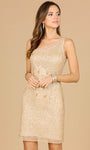 Sophisticated One Shoulder Sleeveless Asymmetric Open-Back Beaded Natural Waistline Sheath Cocktail Short Sheath Dress