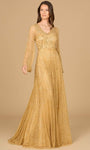 A-line V-neck Long Sleeves Natural Waistline Semi Sheer Sheer Beaded General Print Dress with a Brush/Sweep Train