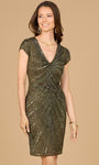 V-neck Back Zipper Sequined Cutout Beaded Cocktail Short Sheath General Print Cap Sleeves Natural Waistline Sheath Dress