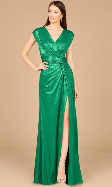 Tall Sexy A-line V-neck Sheath Cap Sleeves Natural Waistline Back Zipper Wrap Shirred Open-Back Ruched Slit Sheath Dress/Evening Dress with a Brush/Sweep Train