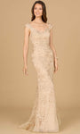 V-neck Mermaid Natural Waistline Lace Cap Sleeves Beaded Back Zipper Embroidered Evening Dress with a Brush/Sweep Train