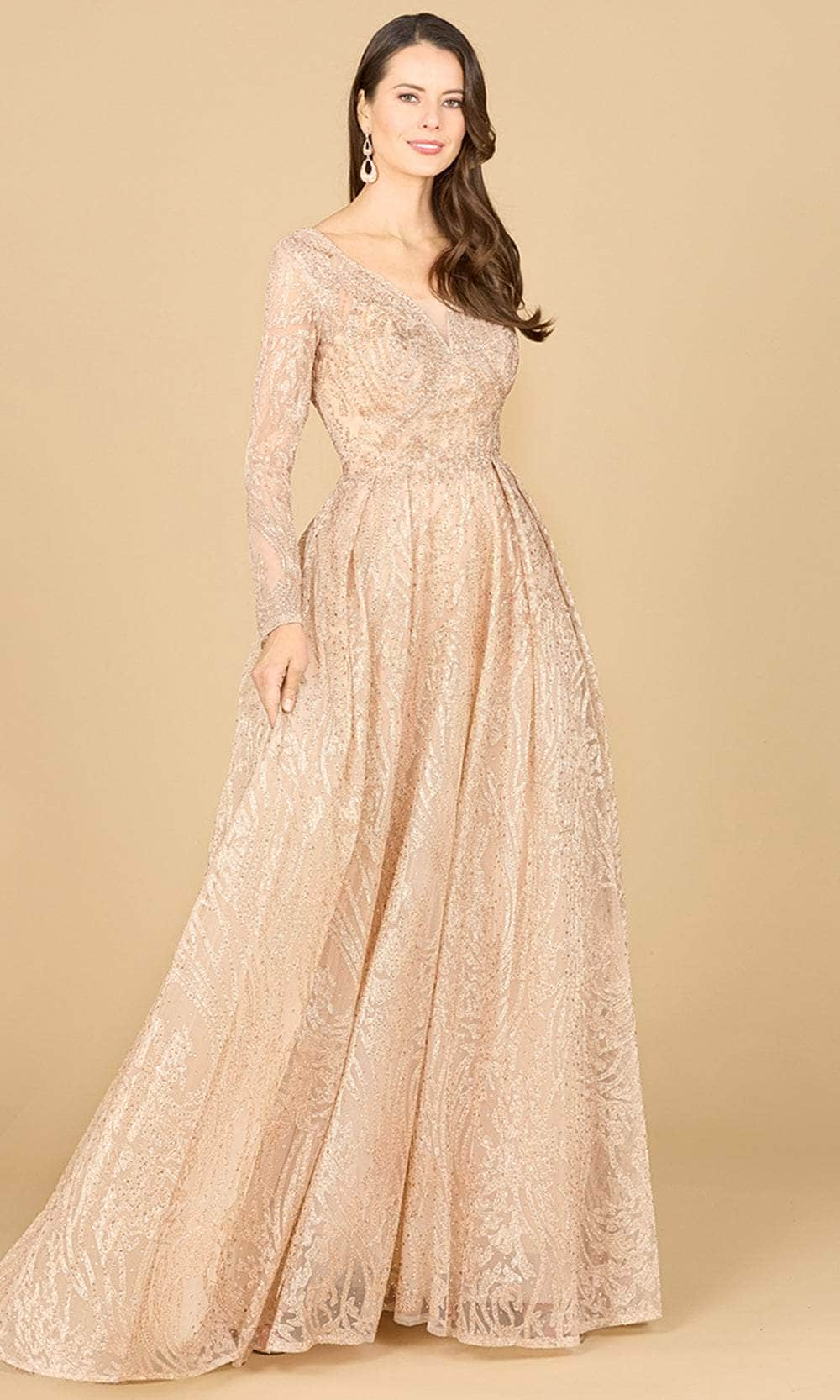 Lara Dresses 29142 - Long Sleeve Pleated Evening Gown
