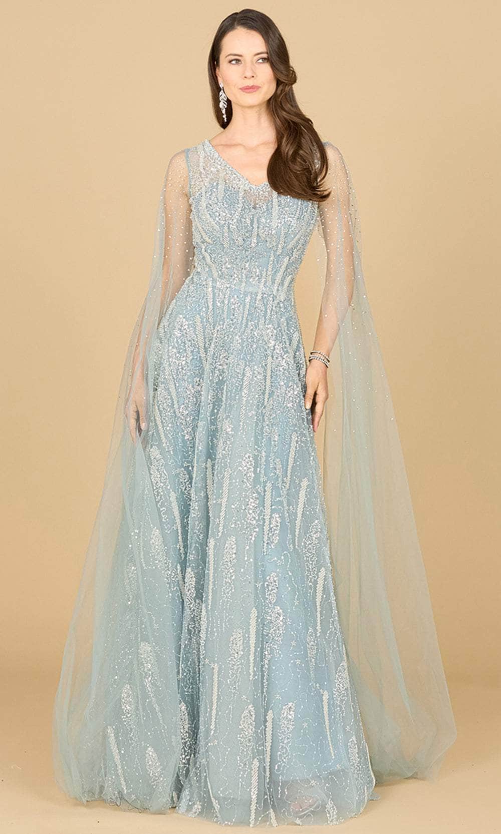 Lara Dresses 29143 - Embellished Cape Sleeve Evening Gown

