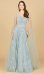 Modest V-neck Natural Waistline Applique Beaded Back Zipper Illusion Lace Evening Dress with a Brush/Sweep Train