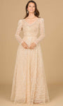 A-line V-neck Lace Back Zipper Embroidered Natural Waistline Long Puff Sleeves Sleeves Mother-of-the-Bride Dress