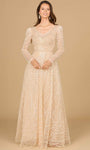 A-line V-neck Embroidered Back Zipper Lace Natural Waistline Long Puff Sleeves Sleeves Mother-of-the-Bride Dress