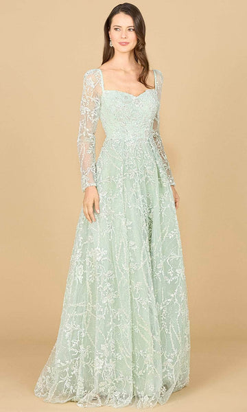 A-line Beaded Open-Back Back Zipper Lace Long Sleeves Natural Waistline Sweetheart Floral Print Dress