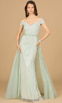 A-line Sheath Natural Waistline Cap Sleeves Off the Shoulder Fitted Embroidered Beaded Sheath Dress/Evening Dress