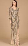 Queen Anne Neck Sequined Slit Beaded Back Zipper Sheer Long Sleeves Natural Waistline Sheath Sheath Dress/Evening Dress with a Brush/Sweep Train