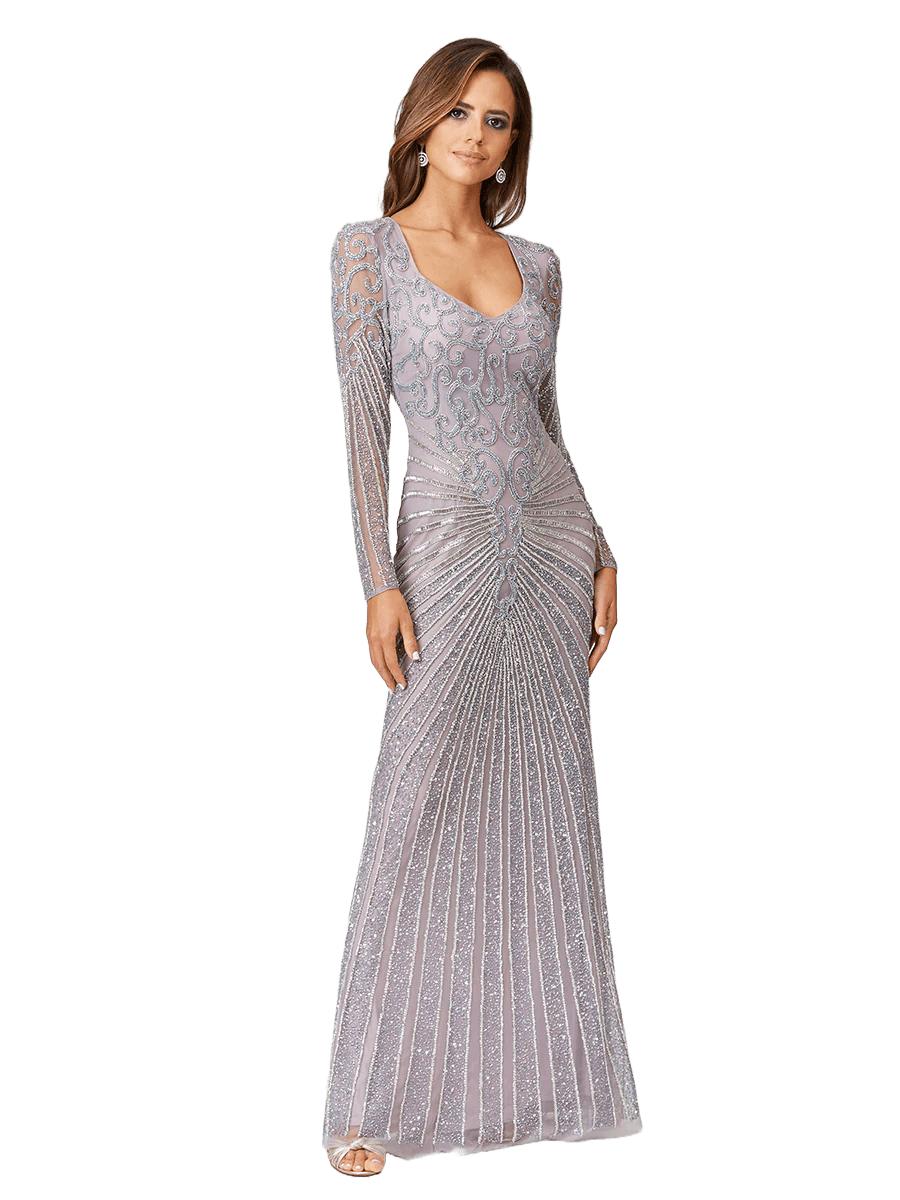 Natural Waistline Fitted Beaded Back Zipper Floor Length Long Sleeves Sheath Sweetheart Sheath Dress with a Brush/Sweep Train