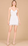 Sophisticated V-neck Sleeveless Spaghetti Strap Sheath Empire Waistline Fitted Open-Back Embroidered Back Zipper Cocktail Short Sheath Dress