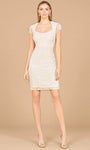 Sophisticated Natural Waistline Cocktail Short Cap Sleeves Scoop Neck Back Zipper Keyhole Beaded Sheath Sheath Dress