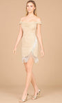 Sophisticated Cocktail Short Beaded Ruched Back Zipper Natural Waistline Sheath Off the Shoulder Sheath Dress