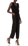 V-neck Floor Length Elasticized Natural Waistline Pocketed Sleeveless Jumpsuit