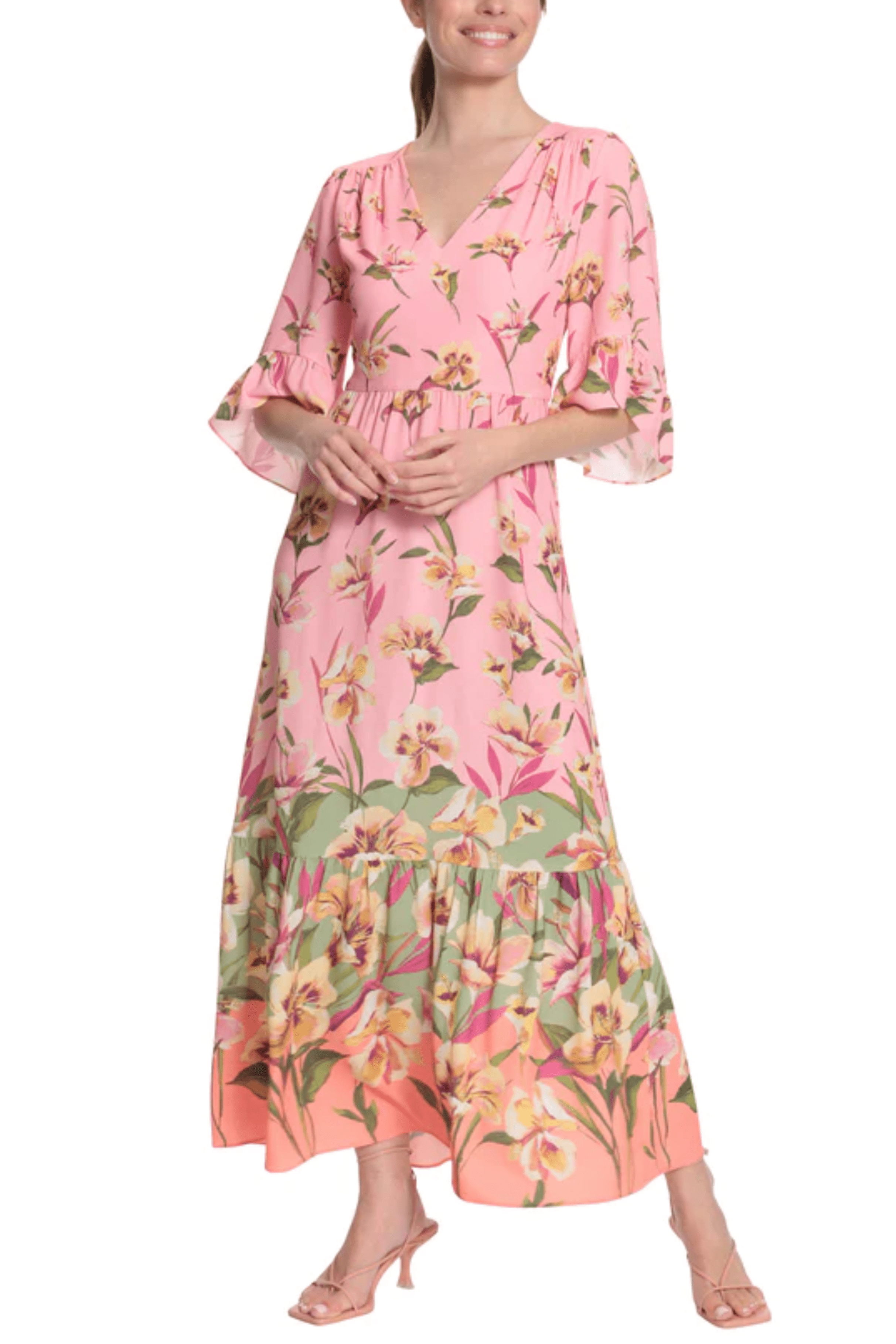 London Times T6206M - V-Neck Floral Casual Dress
