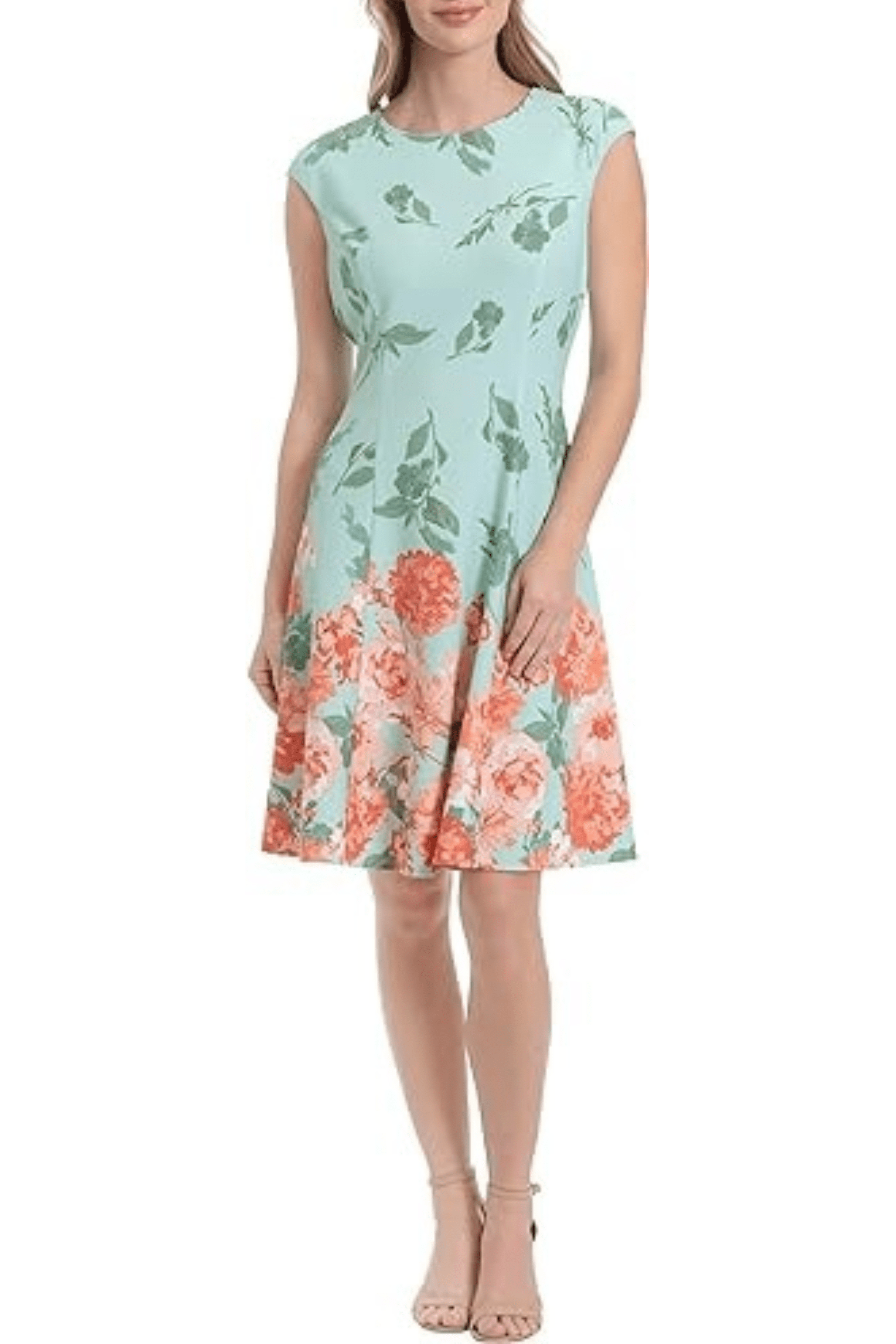 London Times T6705M - Jewel Neck Floral Printed Cocktail Dress
