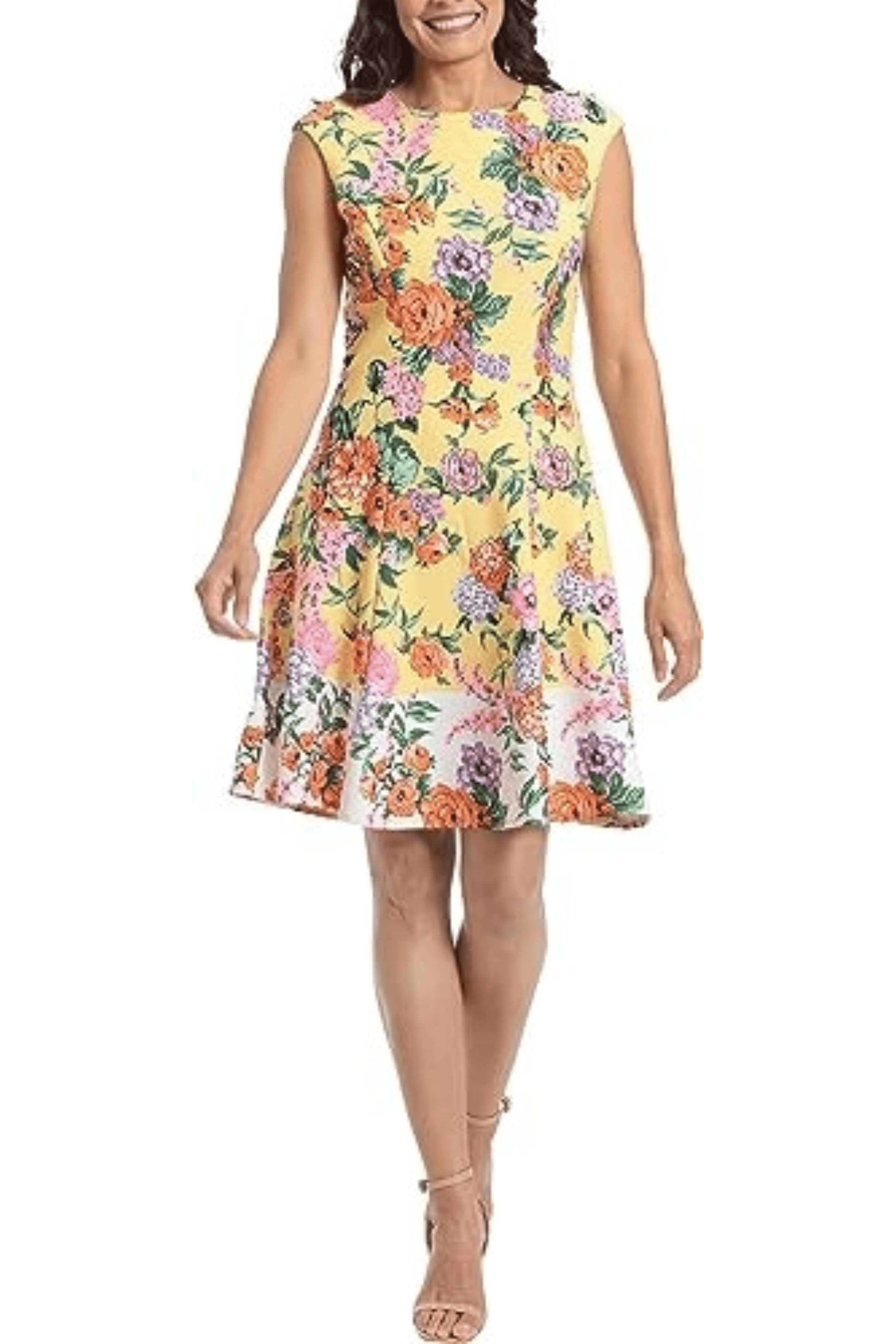 London Times T6720M - London Times Cap Sleeve Floral Fit & Flare Dress
