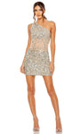 Sleeveless Cocktail Short Polyester Sheath Natural Waistline Sequined Sheer Mesh Fitted Open-Back Beaded Asymmetric Back Zipper Sheath Dress