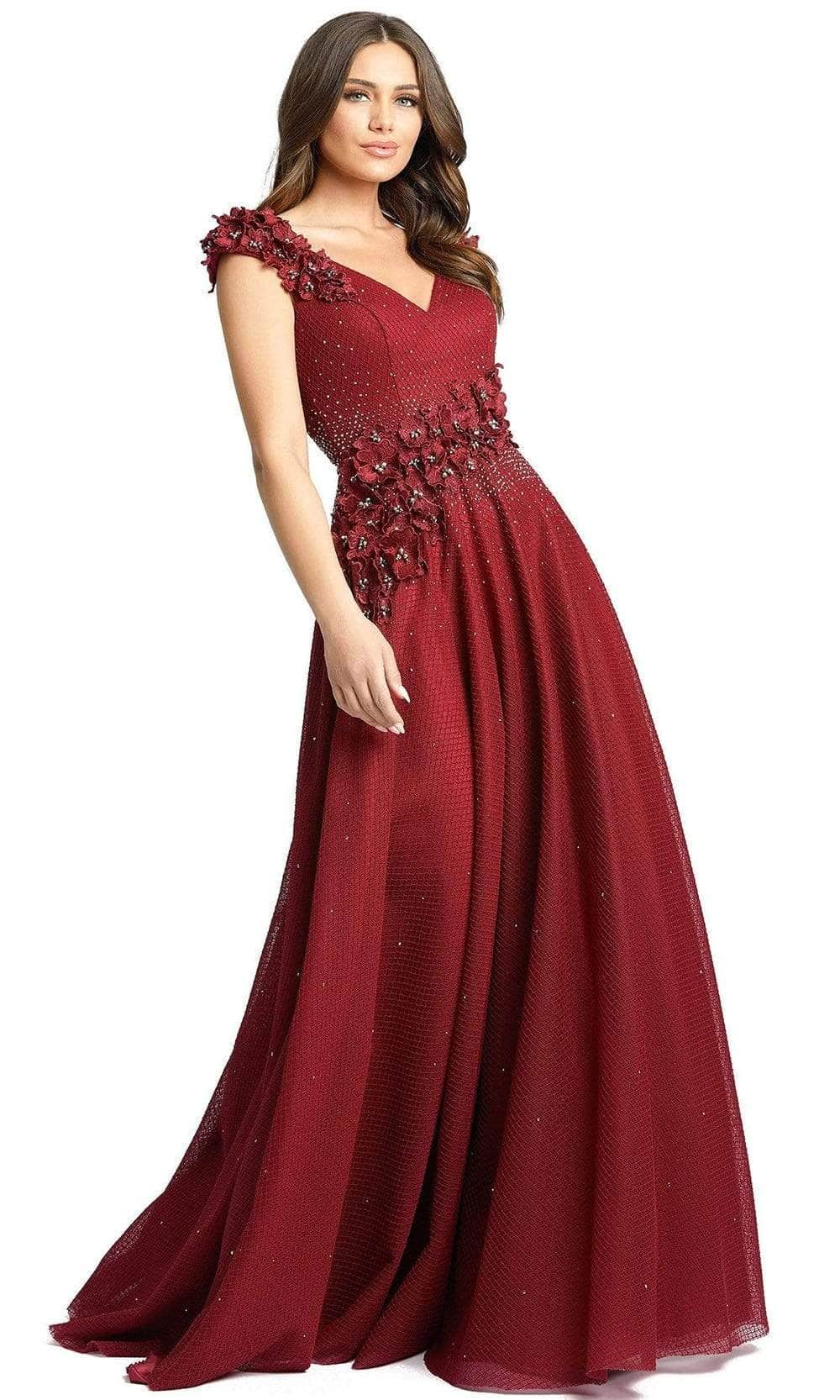 Mac Duggal - 11152 Floral Applique Modest Prom A-Line Gown
