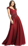 Modest A-line V-neck Sleeveless Natural Waistline V Back Applique Floor Length Floral Print Prom Dress/Party Dress