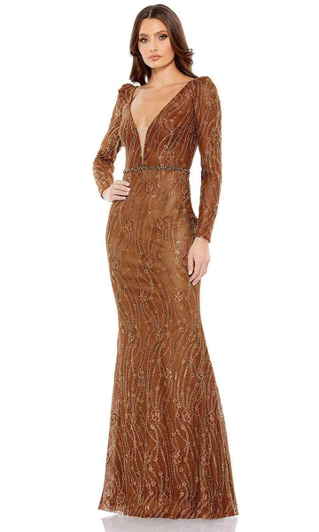 V-neck Natural Waistline Long Sleeves Floral Print Beaded Illusion Semi Sheer Back Zipper Plunging Neck Sheath Sheath Dress/Evening Dress with a Brush/Sweep Train