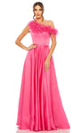 A-line Open-Back Asymmetric Flowy Natural Waistline Prom Dress with a Brush/Sweep Train