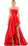 Sophisticated A-line Strapless Floor Length High-Low-Hem Straight Neck Natural Waistline Back Zipper Ruched Prom Dress