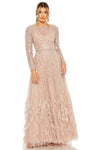 A-line Long Sleeves Sweetheart Mesh Sheer Beaded Natural Waistline Polyester Evening Dress