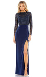 Sophisticated Back Zipper Sequined Fitted Mesh Slit Floor Length Long Sleeves High-Neck Sheath Natural Waistline Sheath Dress/Evening Dress