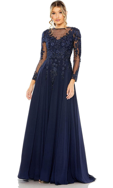 A-line Illusion Sheer Sequined Semi Sheer Hidden Back Zipper Embroidered Vintage Jeweled Natural Waistline Long Sleeves Jeweled Neck Evening Dress with a Brush/Sweep Train