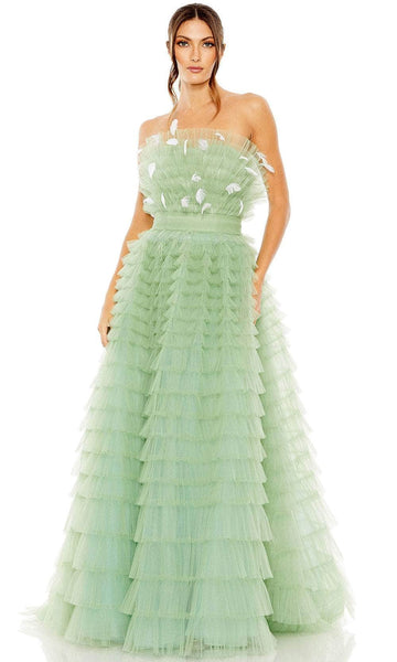 Sophisticated A-line Strapless Natural Waistline Tiered Back Zipper Prom Dress with a Brush/Sweep Train With Ruffles