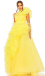 One Shoulder Natural Waistline Tiered Shirred Asymmetric Ruched Prom Dress with a Brush/Sweep Train With Ruffles