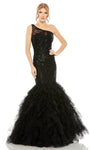 Sophisticated Sequined Asymmetric Back Zipper Mermaid Natural Waistline One Shoulder Prom Dress With Ruffles